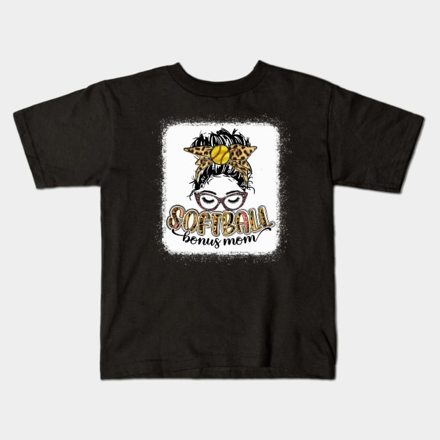 Softball Bonus Mom Leopard Kids T-Shirt by Wonder man 